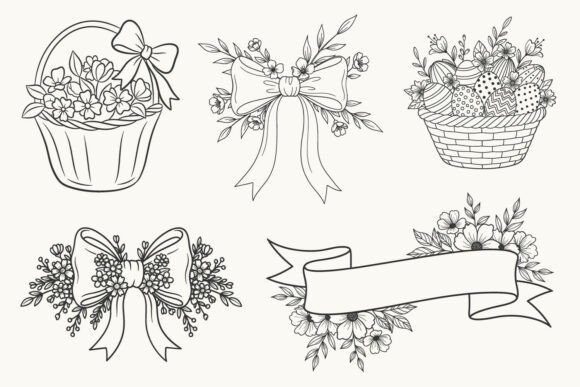 Easter Floral Basket Bow and Ribbon SVG
