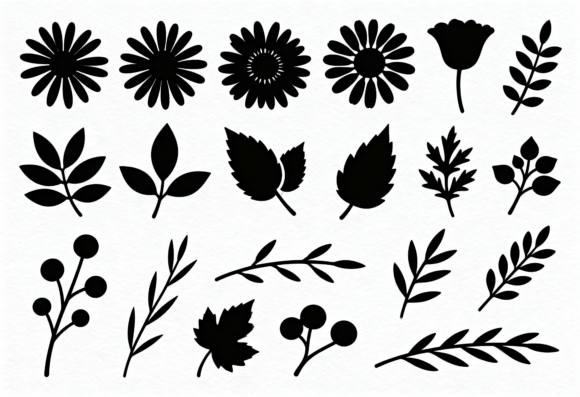 Floral and Leaf Silhouettes SVG Bundle