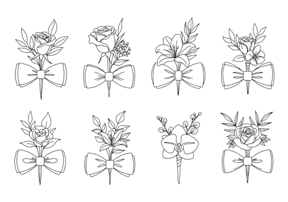 Floral Boutonniere Line Art SVG Clipart