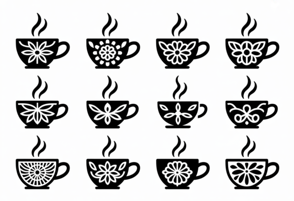 Floral Coffee Cups Clipart Set SVG