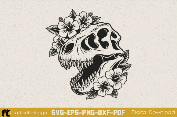 Floral Dinosaur Skull Head SVG