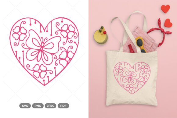 Floral Heart and Butterfly SVG Clipart