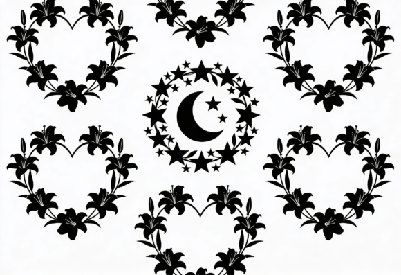 Floral Heart and Moon Star SVG Clipart
