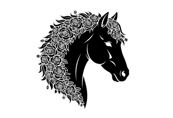 Floral Horse Head Silhouette SVG