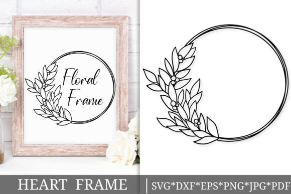 Floral Laurel Heart Frame SVG Design
