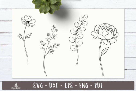 Floral Line Art Drawing SVG