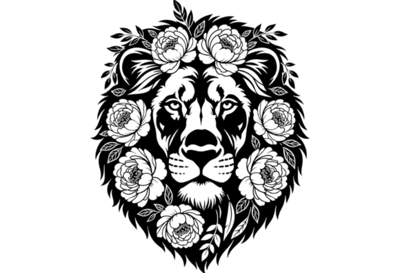 Floral Lion Head Tattoo Design SVG