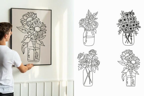 Floral Mason Jar Set SVG PNG