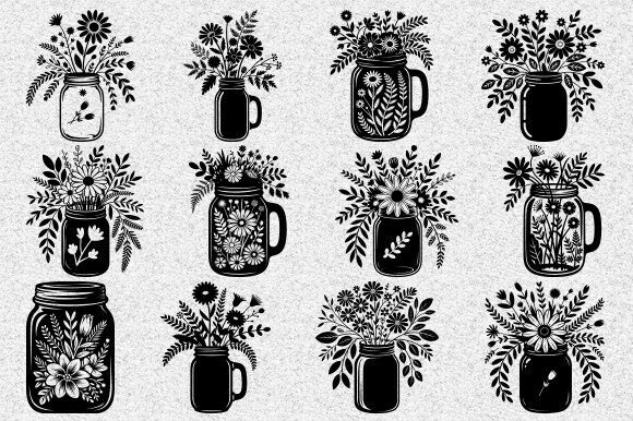 Floral Mason Jar with Love SVG Bundle