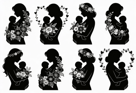 Floral Mother Baby Silhouette SVG Bundle