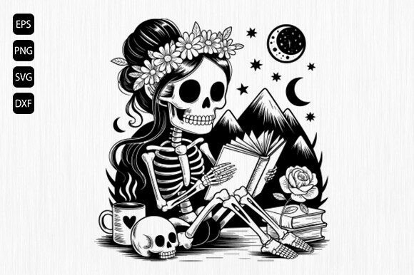 Floral Skeleton Reading Book SVG