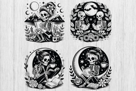 Floral Skeleton Reading Book SVG Bundle