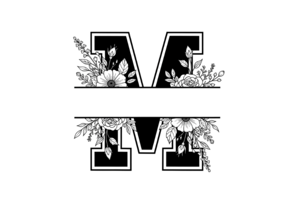 Floral Split Monogram Letter M SVG