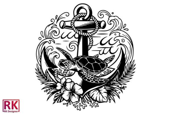 Floral Turtle with Anchor SVG Design