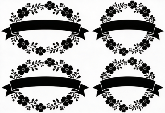 Floral Wreath with Banner SVG Clipart