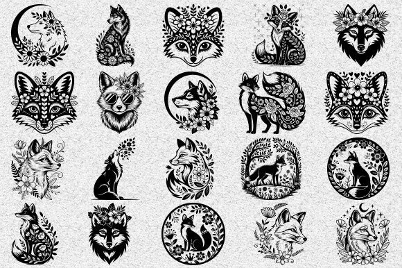 Flower Fox Svg, Fox with Floral Design