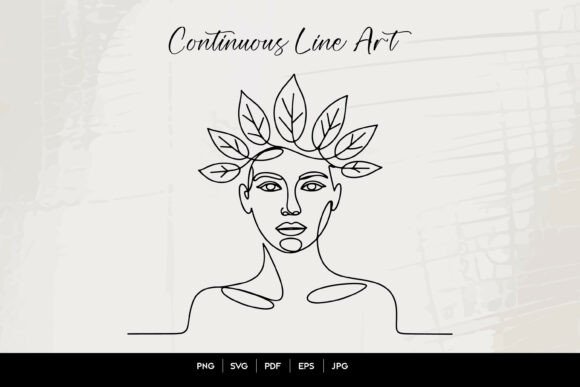 Leaf Crown Woman Line Art