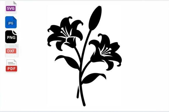 Lily Flower SVG Cut File Black Floral