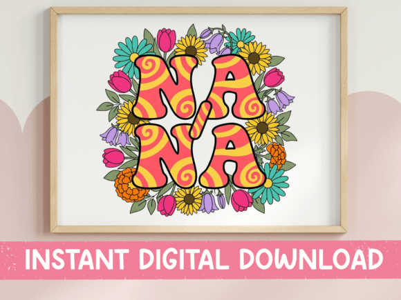 Nana SVG PNG Retro Swirl Floral Letters
