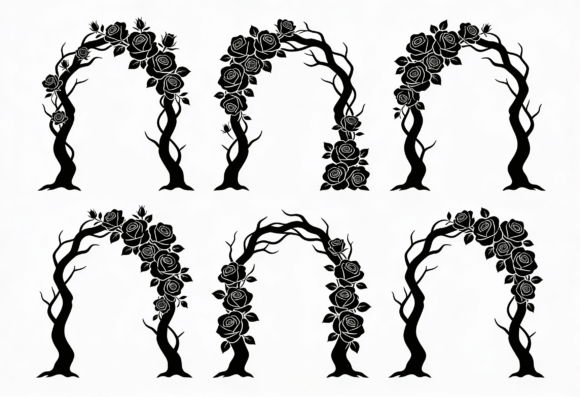 Rose Arch SVG Clipart Black Floral