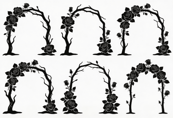 Rose Arch SVG Cut File Black Floral